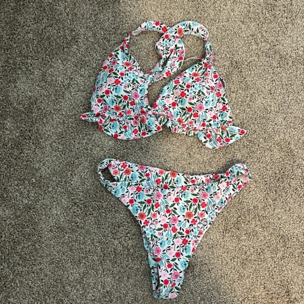 SHEIN Floral Bikini - Red, Green, White